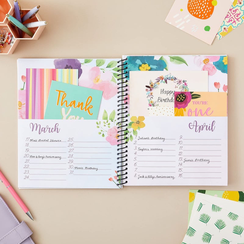 Sustainable Greetings Floral Month by Month Greeting Card Organiser Book with 24 Pockets, Card and File Keeper Dividers for Birthdays, Weddings, Milestones, Graduation Parties, Holiday Reminders (21 x 25 cm) - Image 3